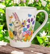  13cmx11cm-es, 350ml-es, mindkt oldaln csodaszp, dsan festett porceln bgre: virgos-pilnags, cilinderes nyuszis