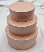  3db-os, szatn hats, magas fny 20/17,5/14cm-es kerek kalapdoboz szett: rosegold