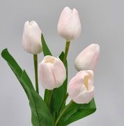  5 szlas csokor, 30cm hossz, 4,5-5cm-es fej, csodaszp, leth szilikon-gumi tulipn levllel: pasztell rzsaszn szntmenetes