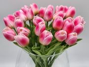  33cm hossz, 4,5cm-es fej, csodaszp, leth szilikon-gumi tulipn, 2db levllel: magenta-zld alj szntmenetes