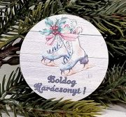  6cm-es lzervgott festett fa tbla: korcsolys, Boldog Karcsonyt!