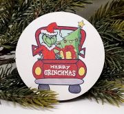  9cm-es lzervgott festett fa tbla: Grinch-es Merry Grinchmas