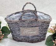  23cmx18cmx14cm-es Vintage koptatott, ovlis hncs kosr hmzett Home felirattal: szrke