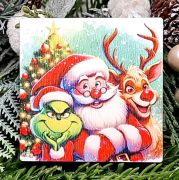  6cmx6cm-es lzervgott festett fa tbla: Grincs-Mikuls-Rudolf