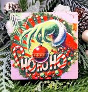  6cmx6cm-es lzervgott festett fa tbla: Grincskz HoHoHo