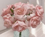 25cm-es 8 szlas, 6-7cm fejtmrj, drtos szr polyfoam rzsa csokor: rzsaszn