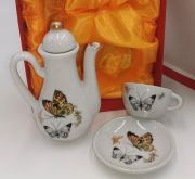  Csodaszp, mini porceln, pillangs, 4 rszes tes kszlet, selyemmel blelt dszdobozban