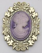  4cmx3cm-es, Cameo bross, arany keretes, ovlis, t nlkli bross: halvny lila