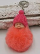  11cm magas selymes-puha szrms alv baba, kulcstart-tskadsz: korall test-pink sapks