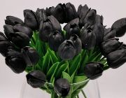  35cm hossz, 4,5-5cm-es fej, csodaszp, leth szilikon-gumi tulipn, 2db levllel: koromfekete nyomott