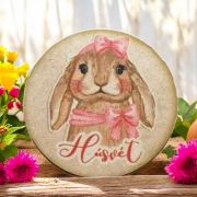  6cm tmrj lzervgott fa szelet hats, cuki rzsaszn masnis nyuszilnnyal s Hsvt felirattal